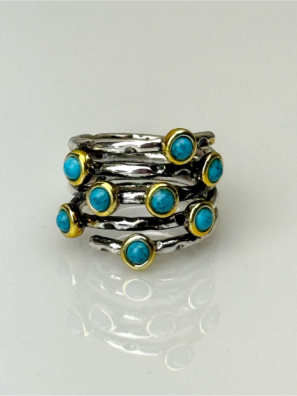 Turquoise Accent Silver & Gold Banded Ring - Picture 11 of 12